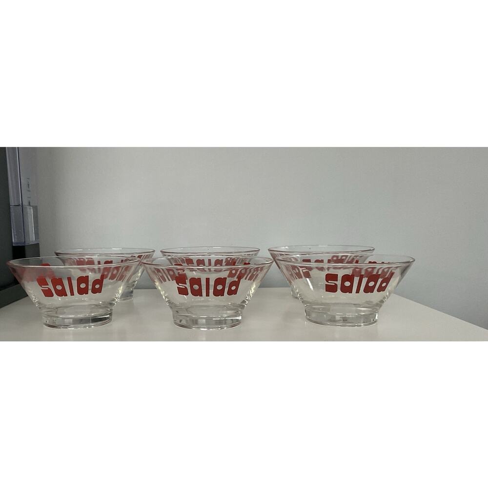 Vintage MCM Glass Salad Bowl Set Wheaton Glass 1970s 6 Pcs Set Pop Art SALAD!